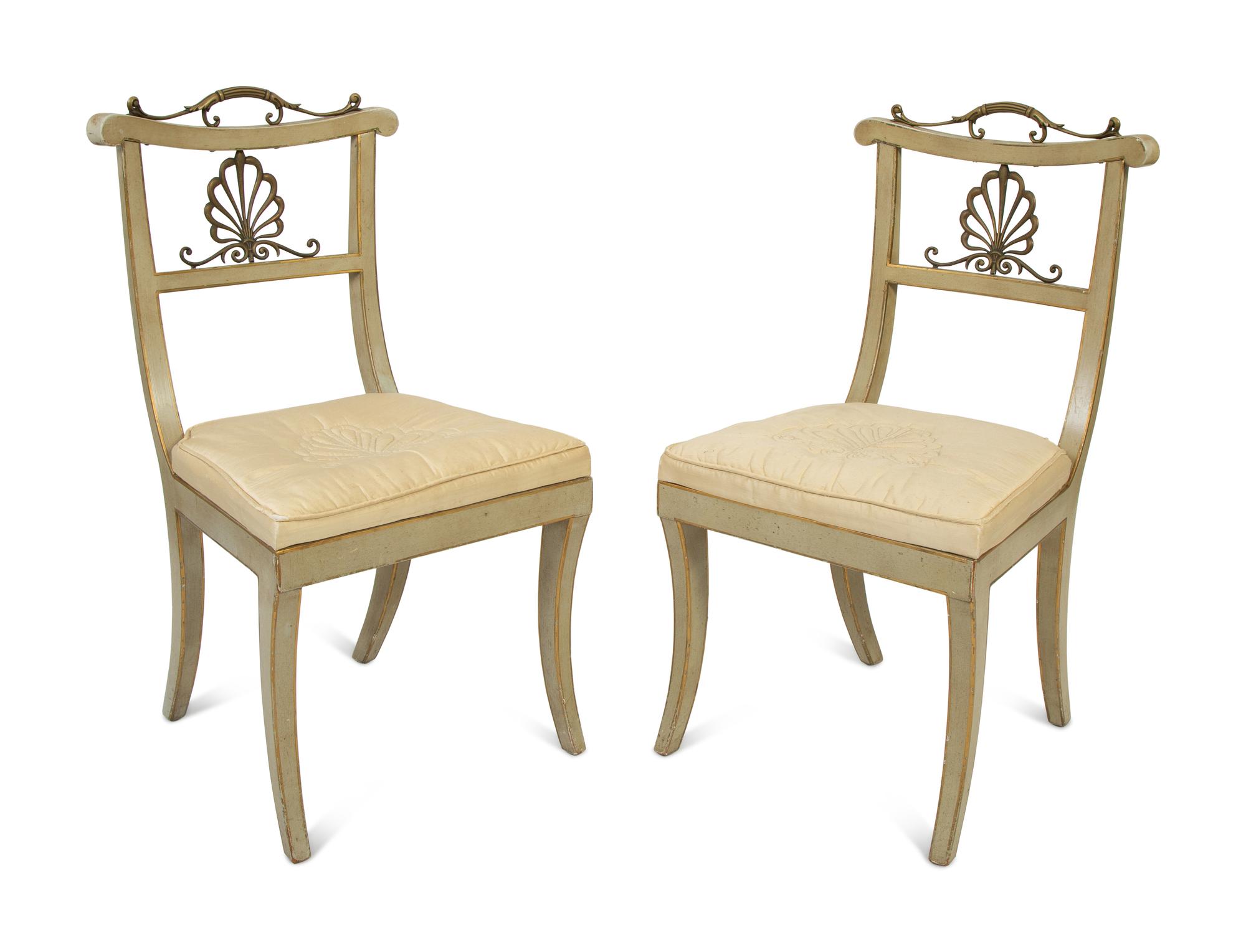 A Set of Six Regency Style Gilt Metal Mounted Painted Dining Chairs — 19TH/20TH CENTURY