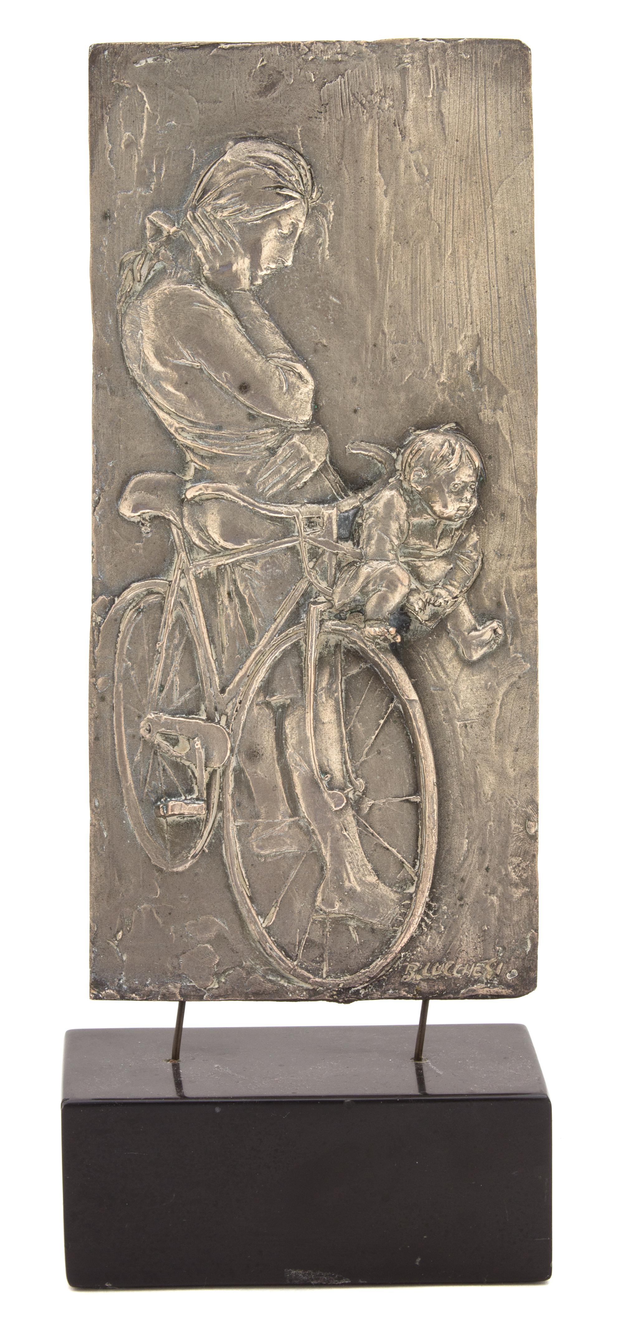 Bruno Lucchesi, (American, b. 1926), Woman and Child on Bicycle