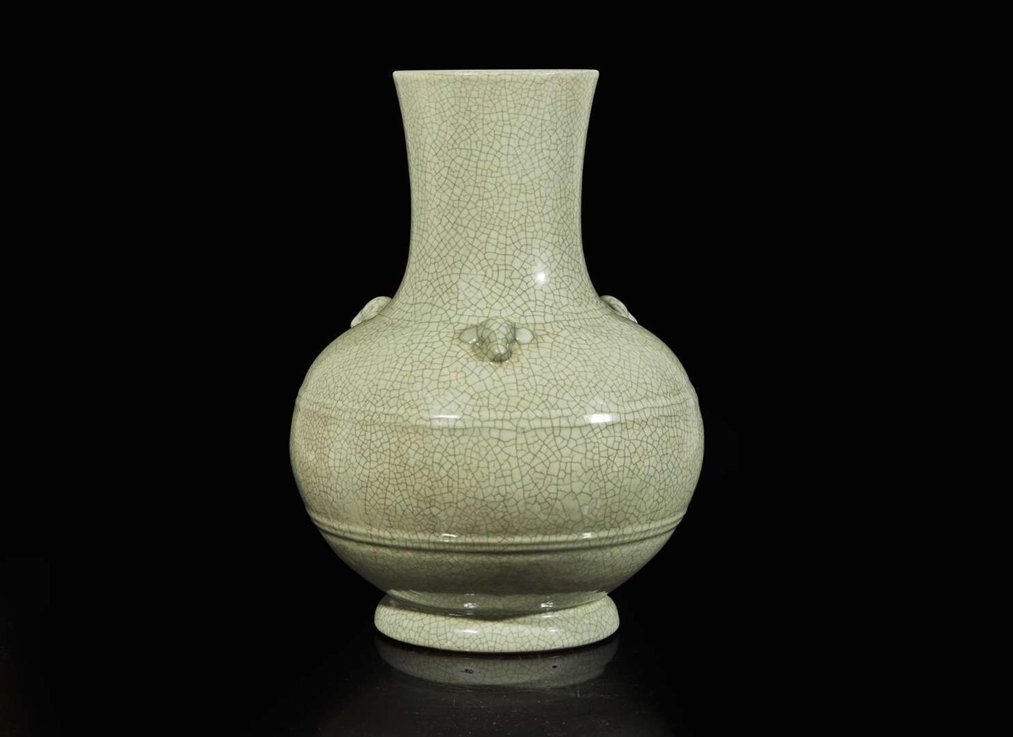 A Chinese Ruyao-style glazed porcelain "Ram's-head" vase 汝瓷三陽開泰瓶