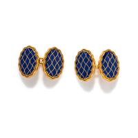 LONGMIRE, YELLOW GOLD AND BLUE ENAMEL CUFFLINKS