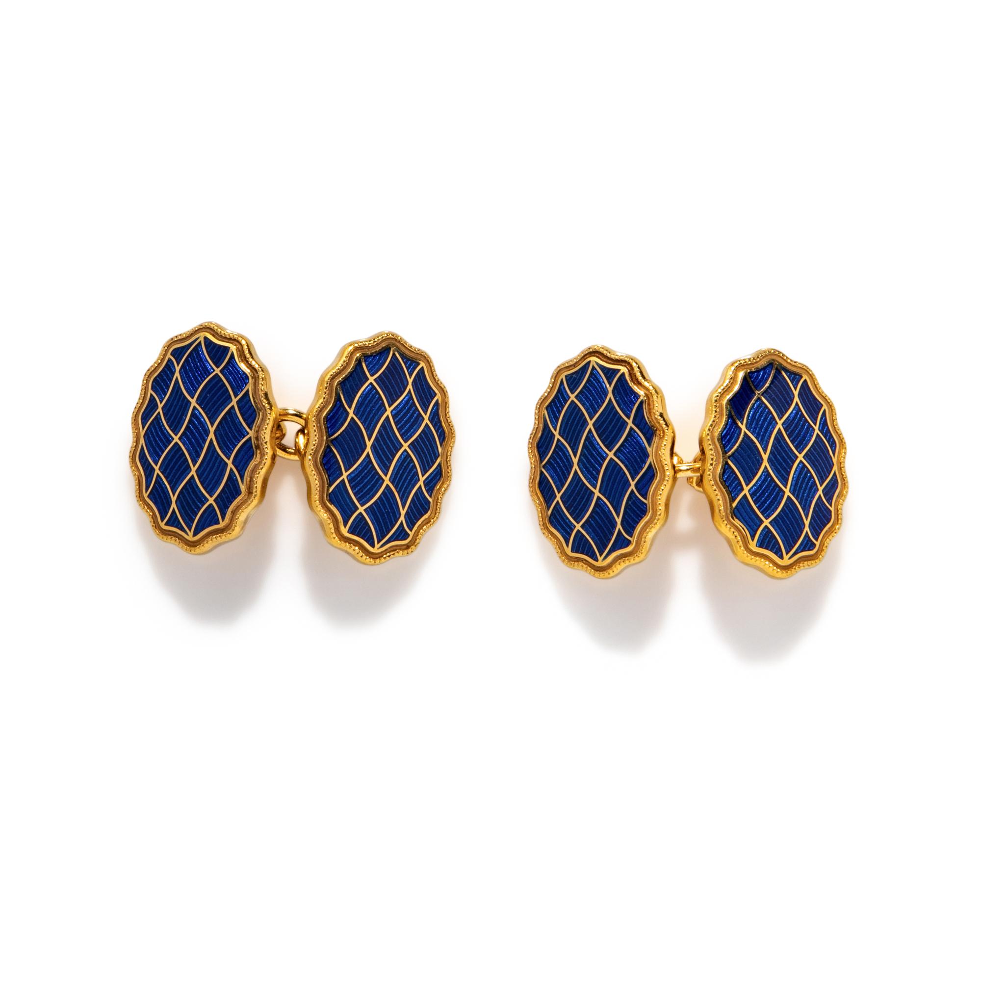 LONGMIRE, YELLOW GOLD AND BLUE ENAMEL CUFFLINKS