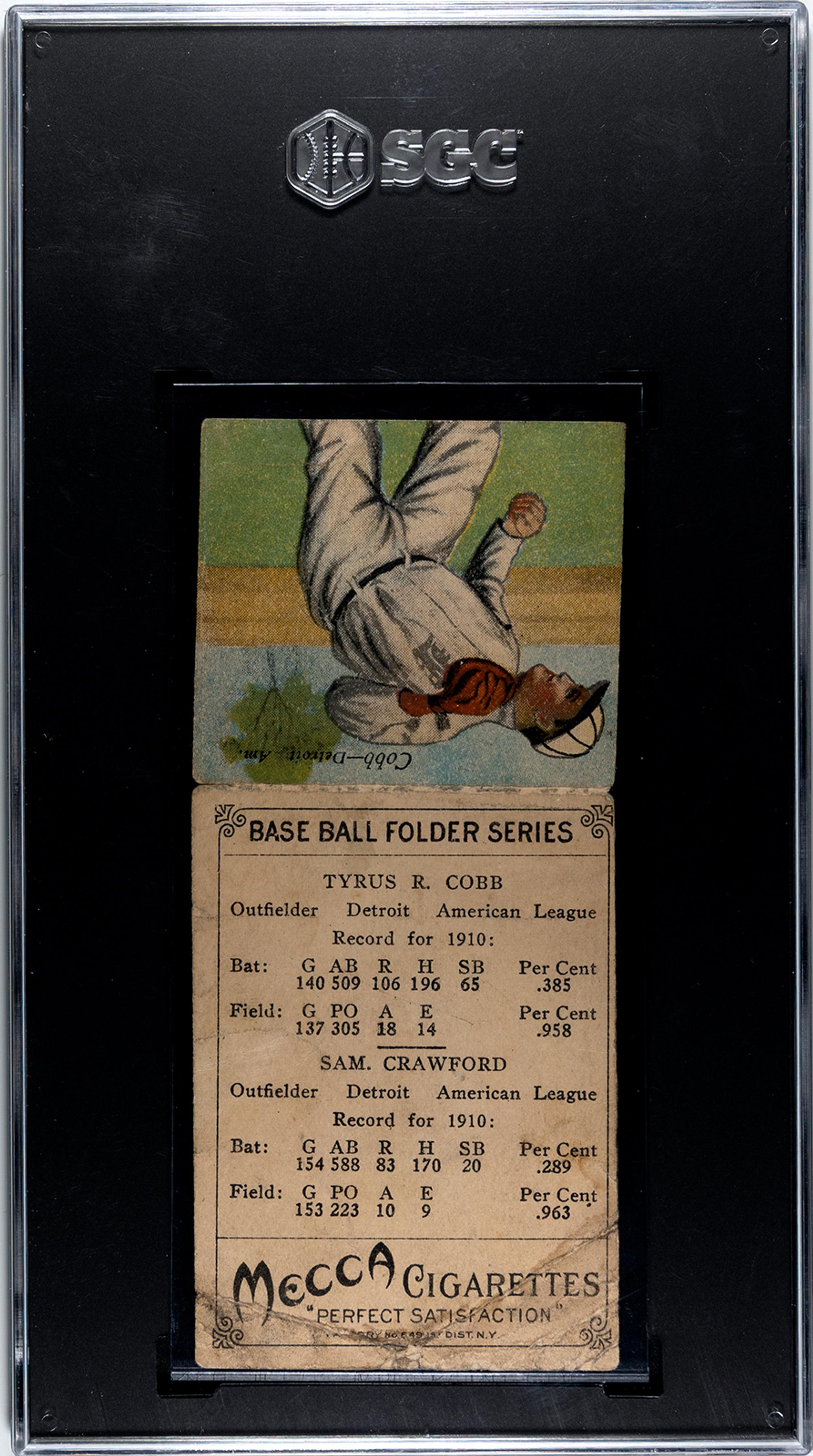 A 1911 Mecca Cigarettes T201 Ty Cobb / Crawford Double Folder Baseball Card (SGC 1)