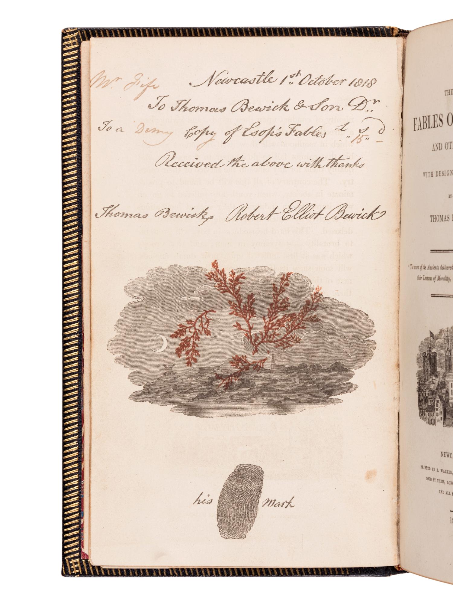 AESOP (ca 620-560 B. C.). -- BEWICK, Thomas (1753-1828). The Fables of Aesop, and Others, with Designs on Wood. Newcastle: E. Walker for T. Bewick and Son, 1818.