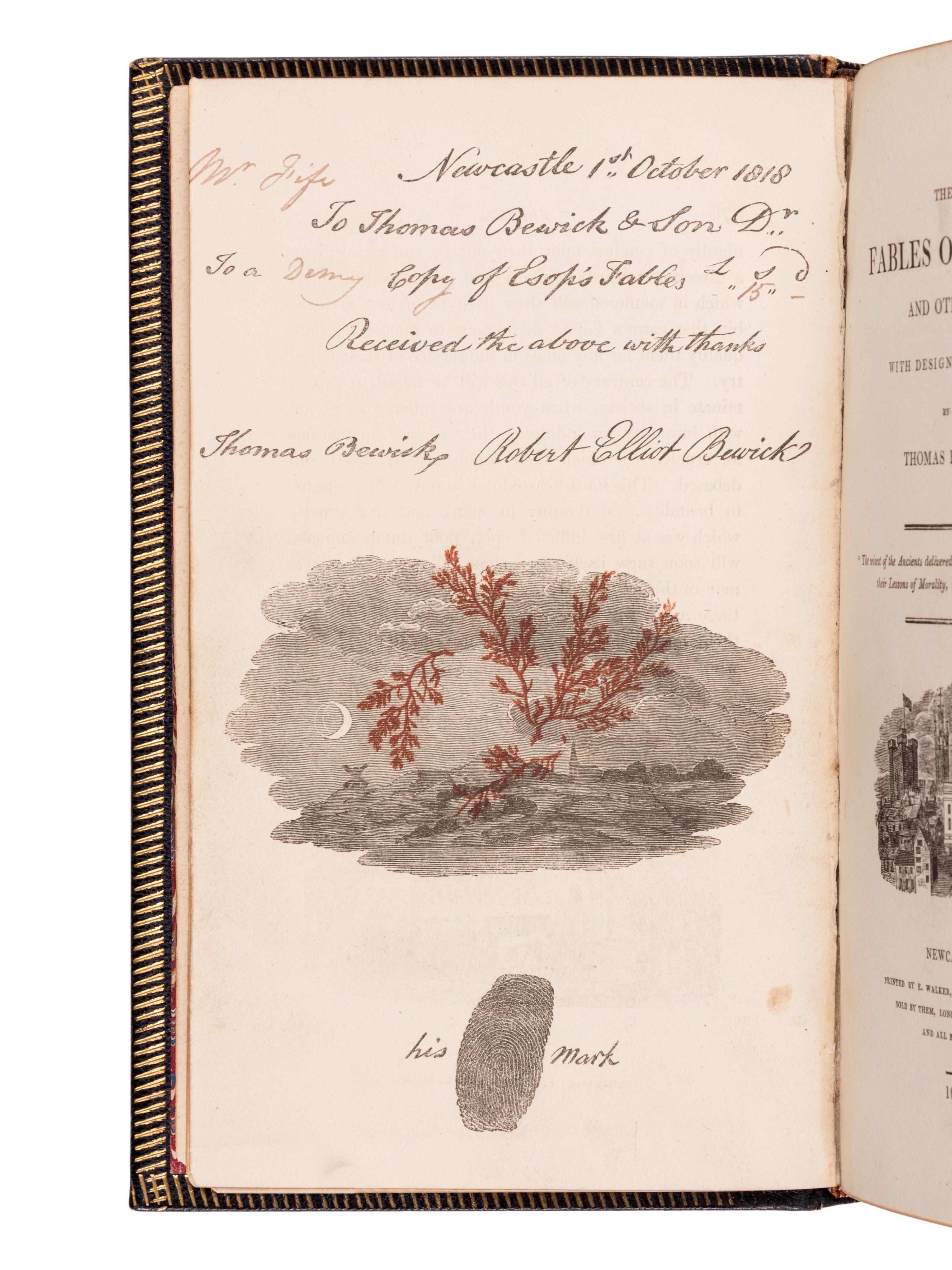 AESOP (ca 620-560 B. C.). -- BEWICK, Thomas (1753-1828). The Fables of Aesop, and Others, with Designs on Wood. Newcastle: E. Walker for T. Bewick and Son, 1818.