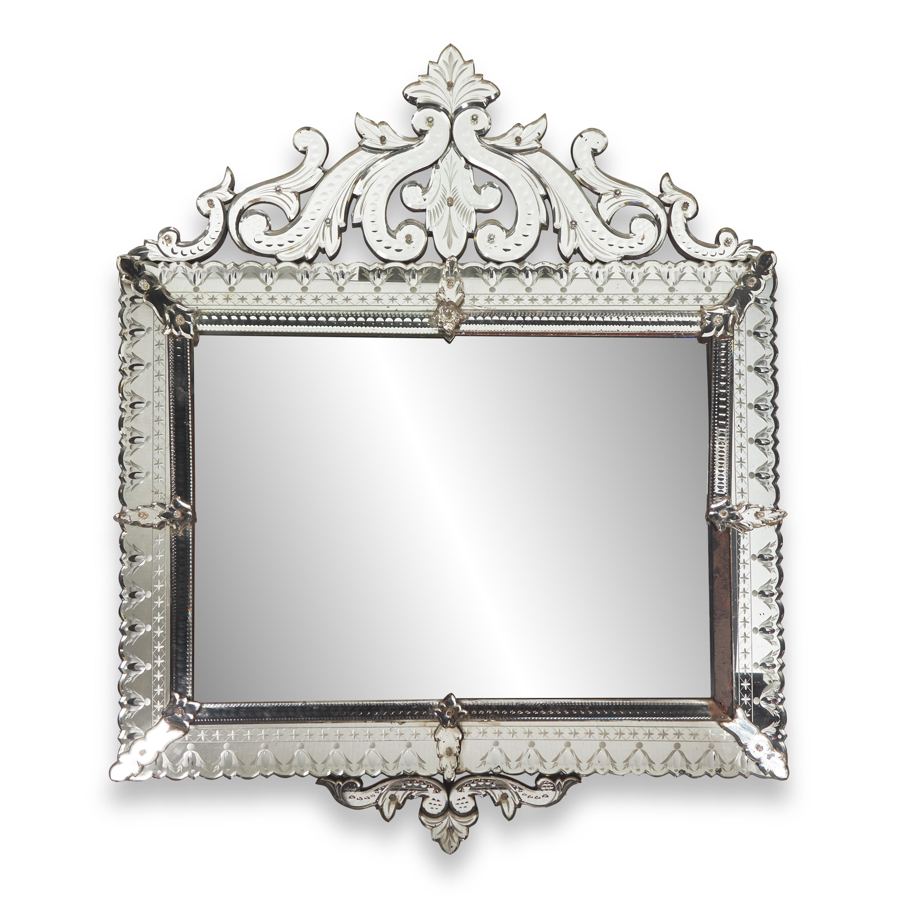 A Venetian Etched and Beveled Glass Mirror