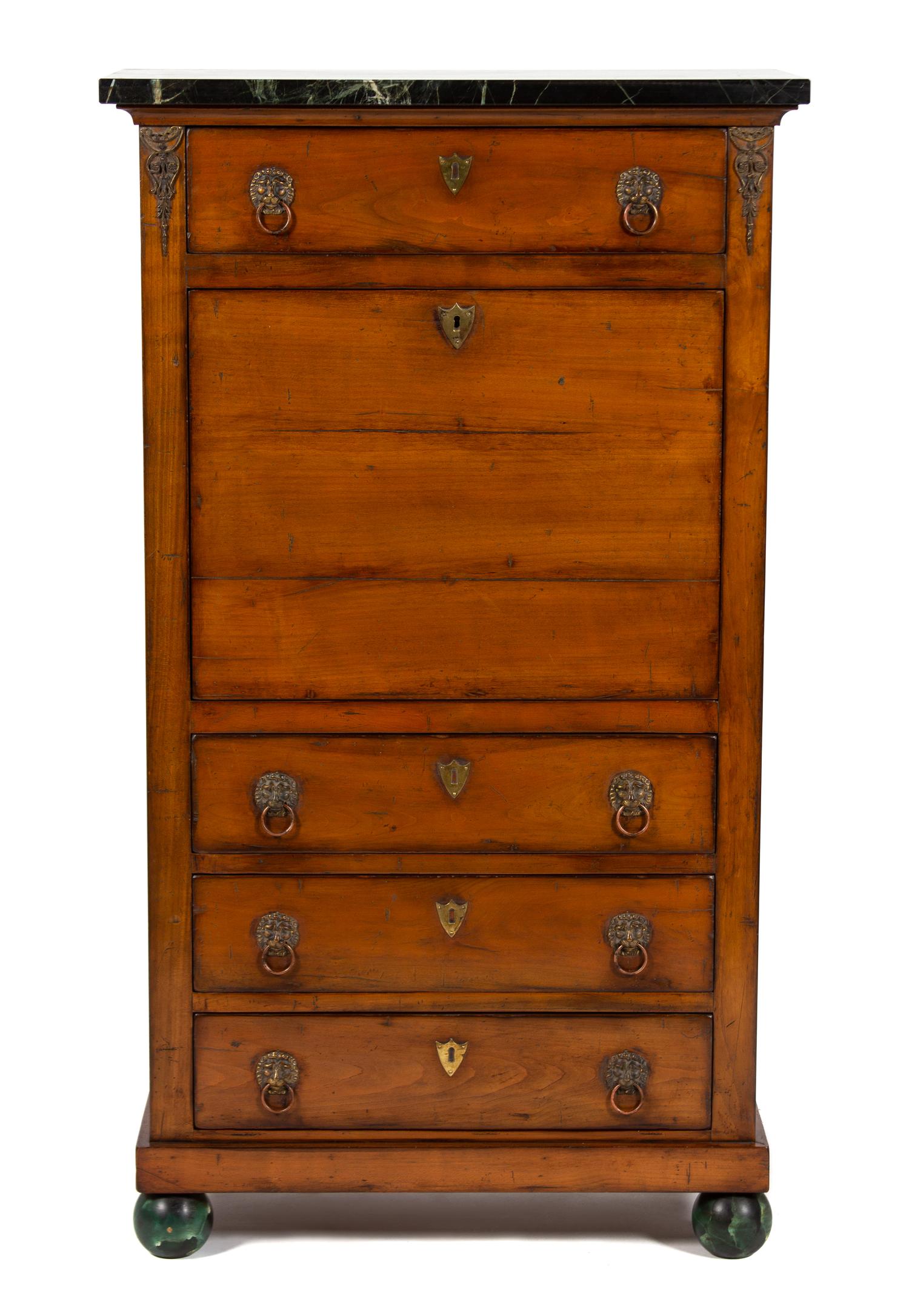 An Empire Fruitwood Secretaire a Abattant Height 57 3/4 x width 32 1/2 x depth 15 3/4 inches. — 19TH CENTURY