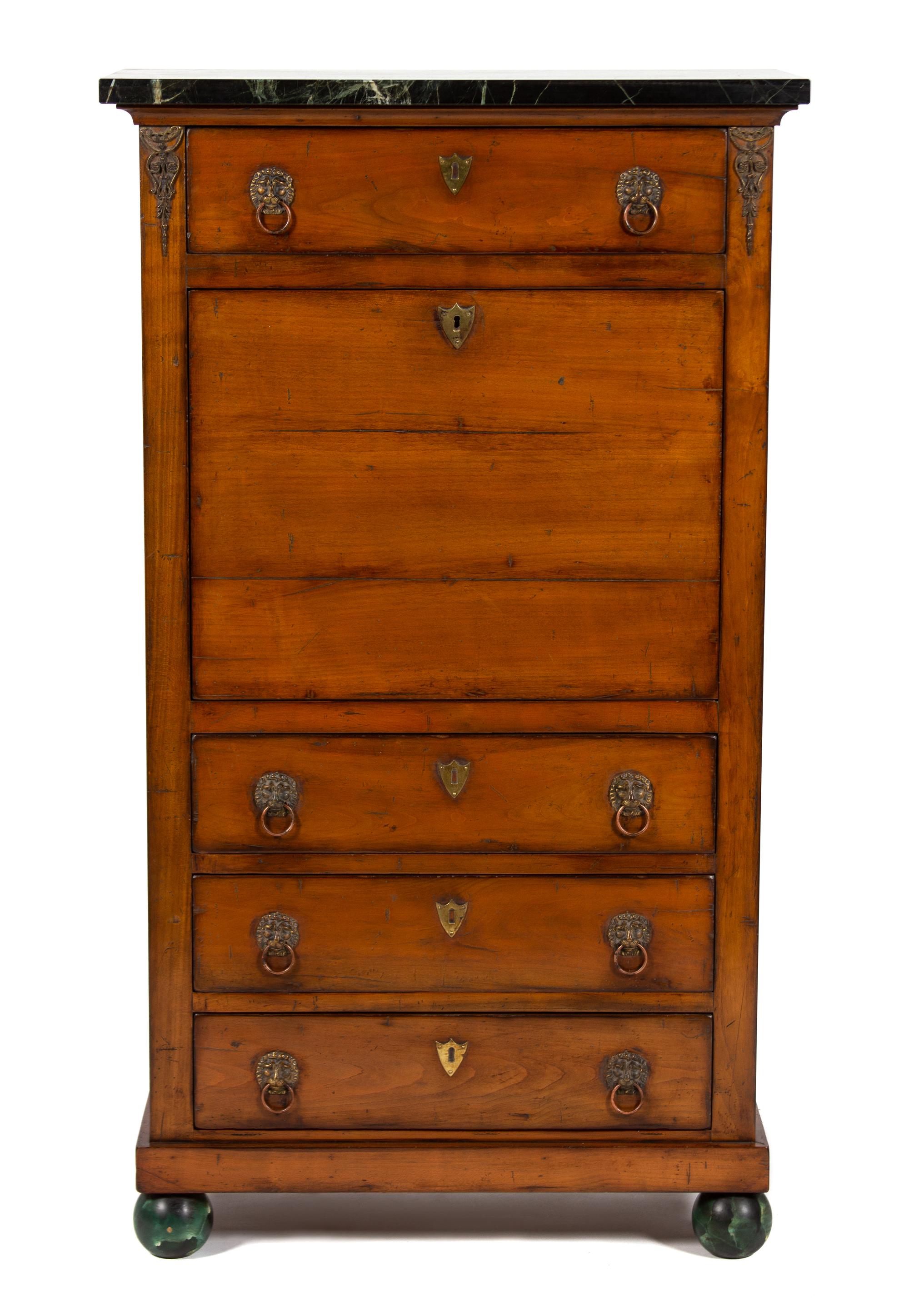 An Empire Fruitwood Secretaire a Abattant Height 57 3/4 x width 32 1/2 x depth 15 3/4 inches. — 19TH CENTURY
