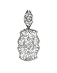 A White Gold, Diamond and Synthetic Sapphire Pendant, 3.10 dwts.