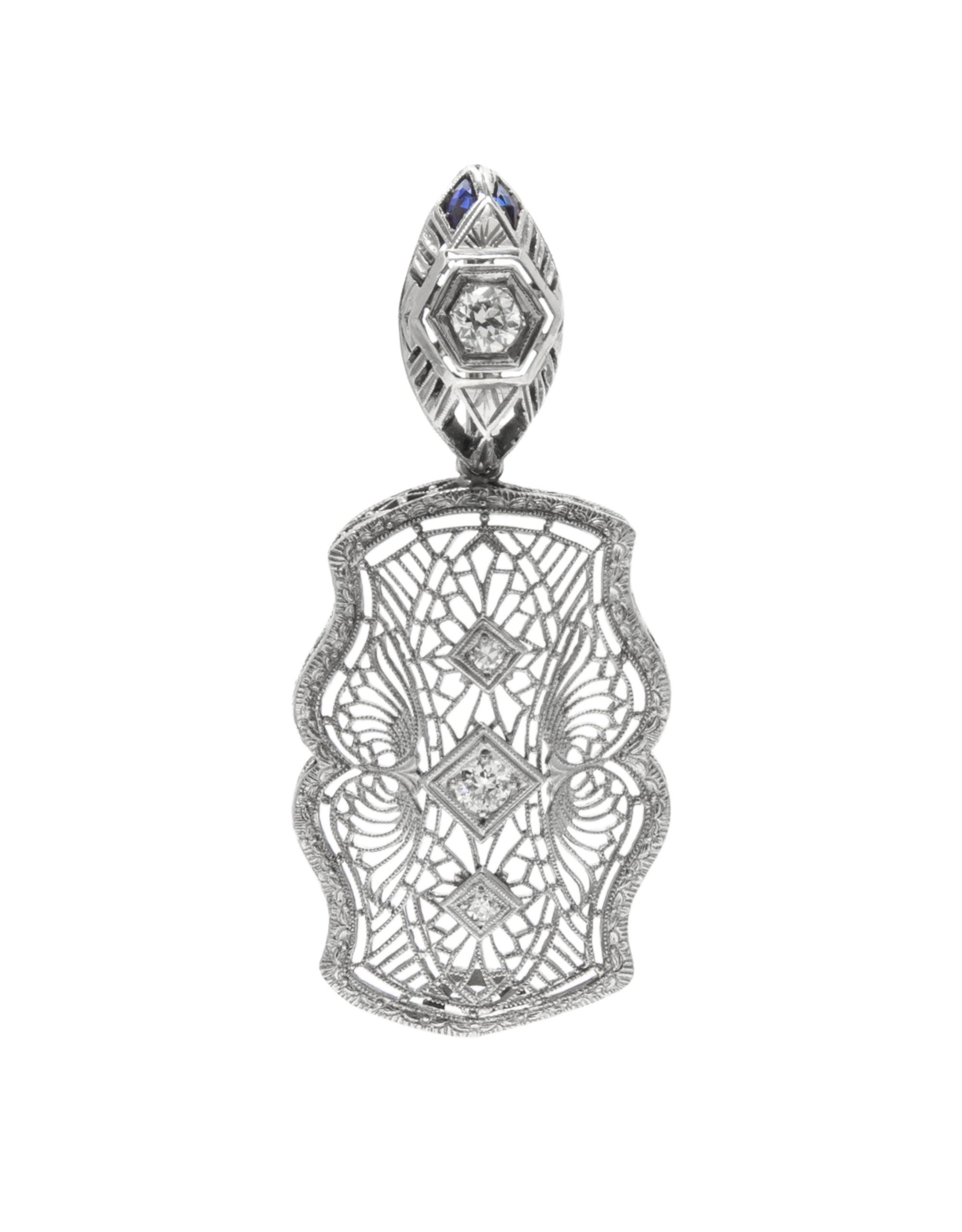 A White Gold, Diamond and Synthetic Sapphire Pendant, 3.10 dwts.