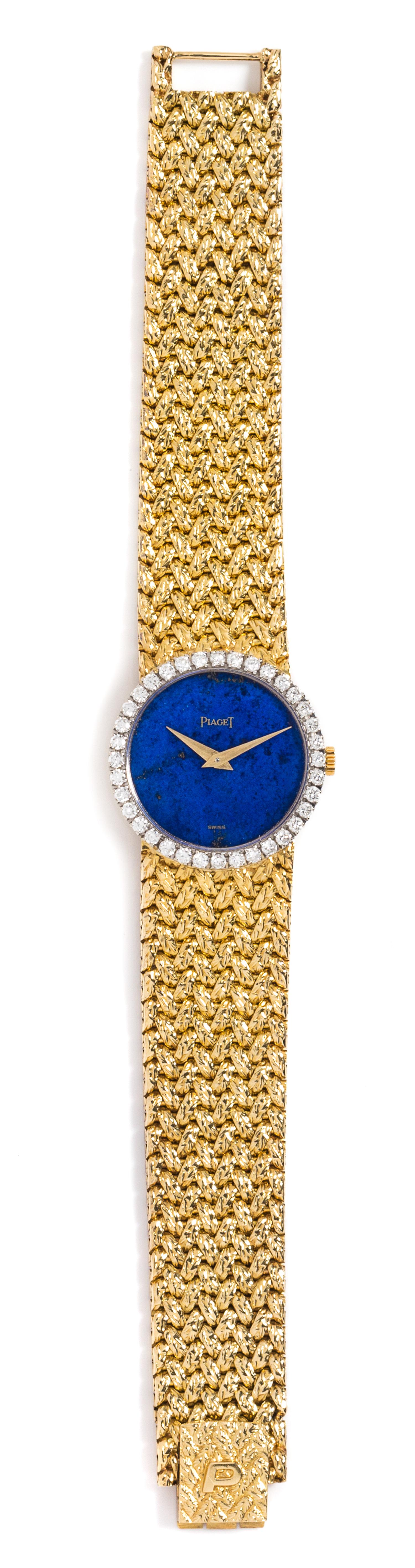 An 18 Karat Yellow Gold, Lapis Lazuli and Diamond Wristwatch, Piaget 39.40 dwts.