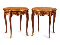 A Pair of Louis XV Style Gilt-Bronze and Marble Gueridons