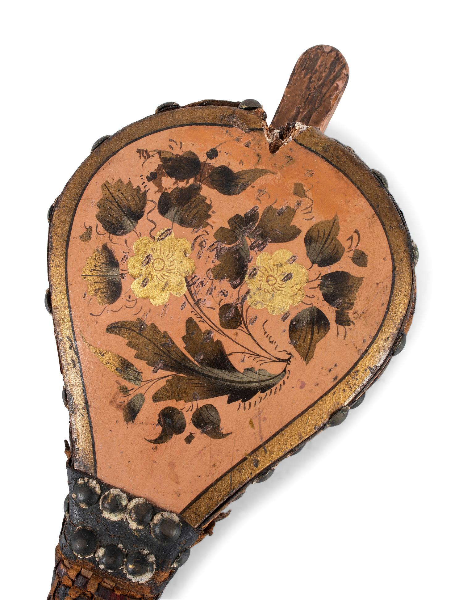 Two Carved and Painted Decorated Wood and Leather Bellows