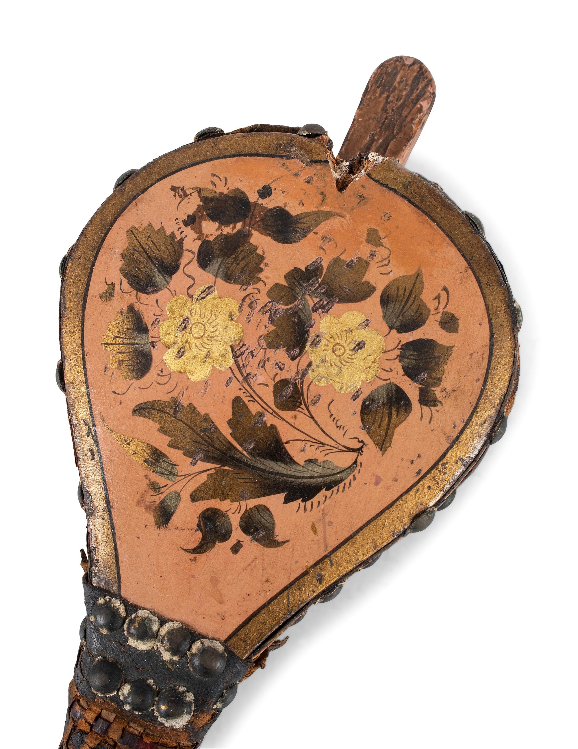 Two Carved and Painted Decorated Wood and Leather Bellows