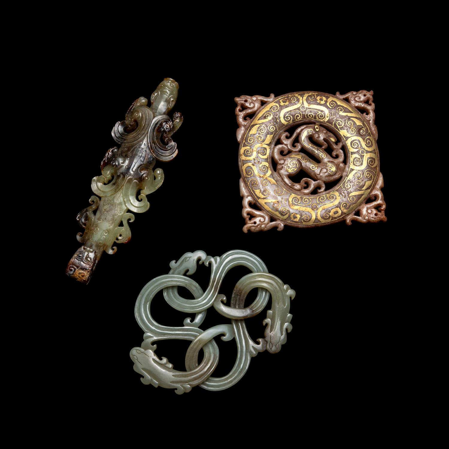 Three Chinese Archaic Style Jade 'Chilong' Carvings