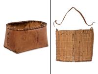 Northwest Coast Cedar Bark Clam Bag and Nuu-chah-nulth Birchbark Container