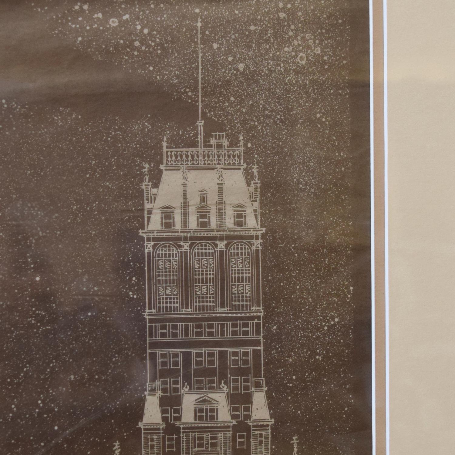 A Framed Hand-Rendered Architectural Drawing Signed A. Riedl 24" W x 1" D x 33.5" H — United States, Circa 1925