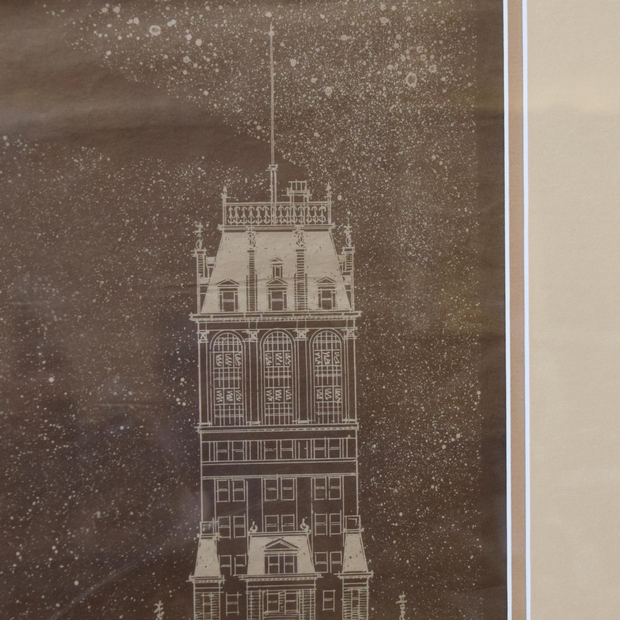 A Framed Hand-Rendered Architectural Drawing Signed A. Riedl 24" W x 1" D x 33.5" H — United States, Circa 1925