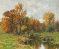 Olive Parker Black, (American, 1868-1948), Autumn Landscape with Pond
