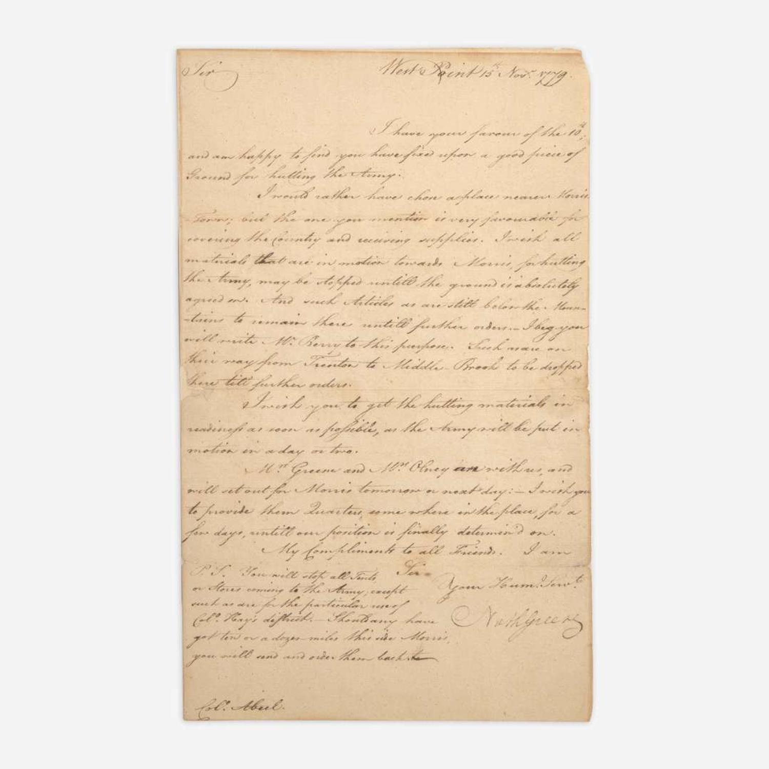 [American Revolution] Greene, Nathanael Letter, signed