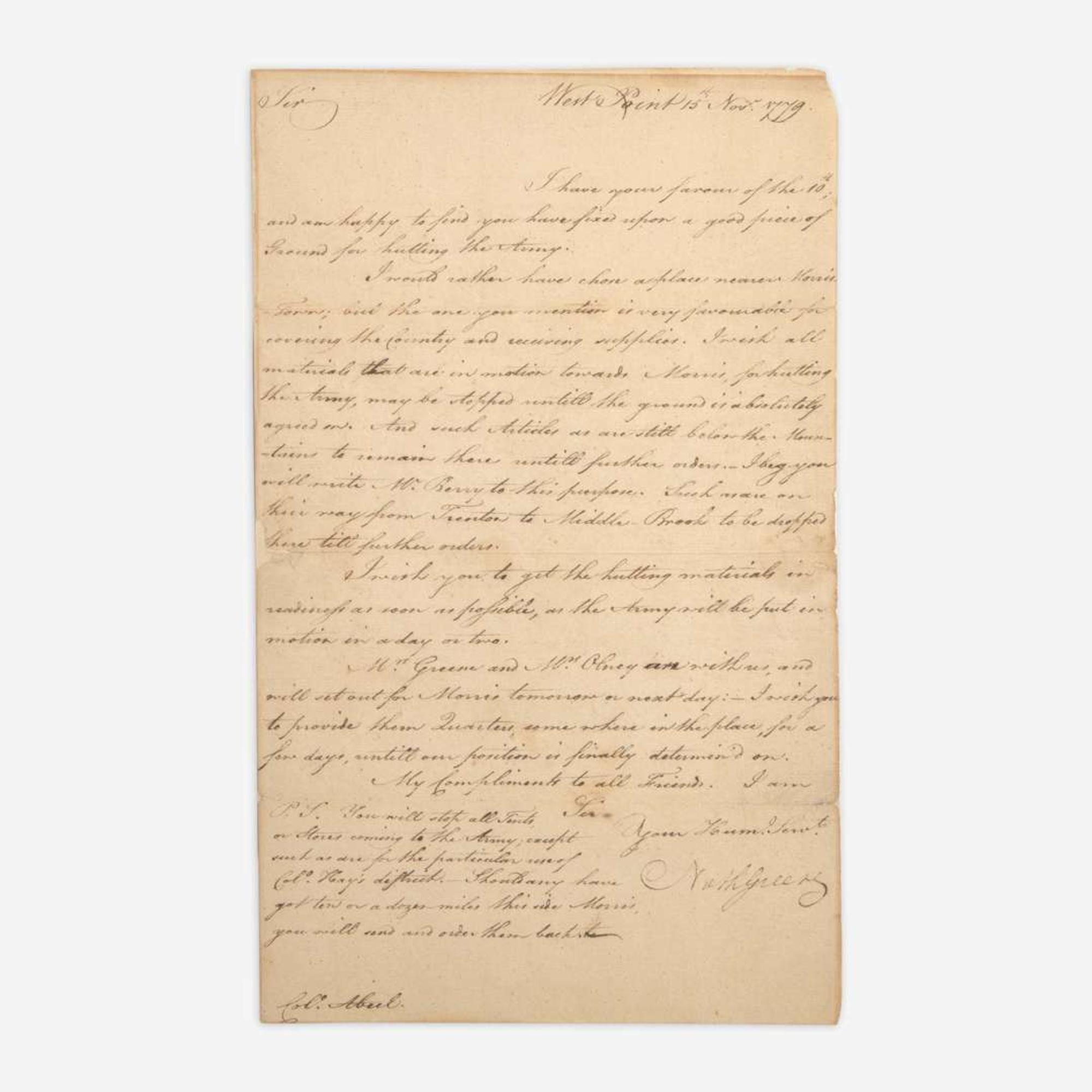 [American Revolution] Greene, Nathanael Letter, signed