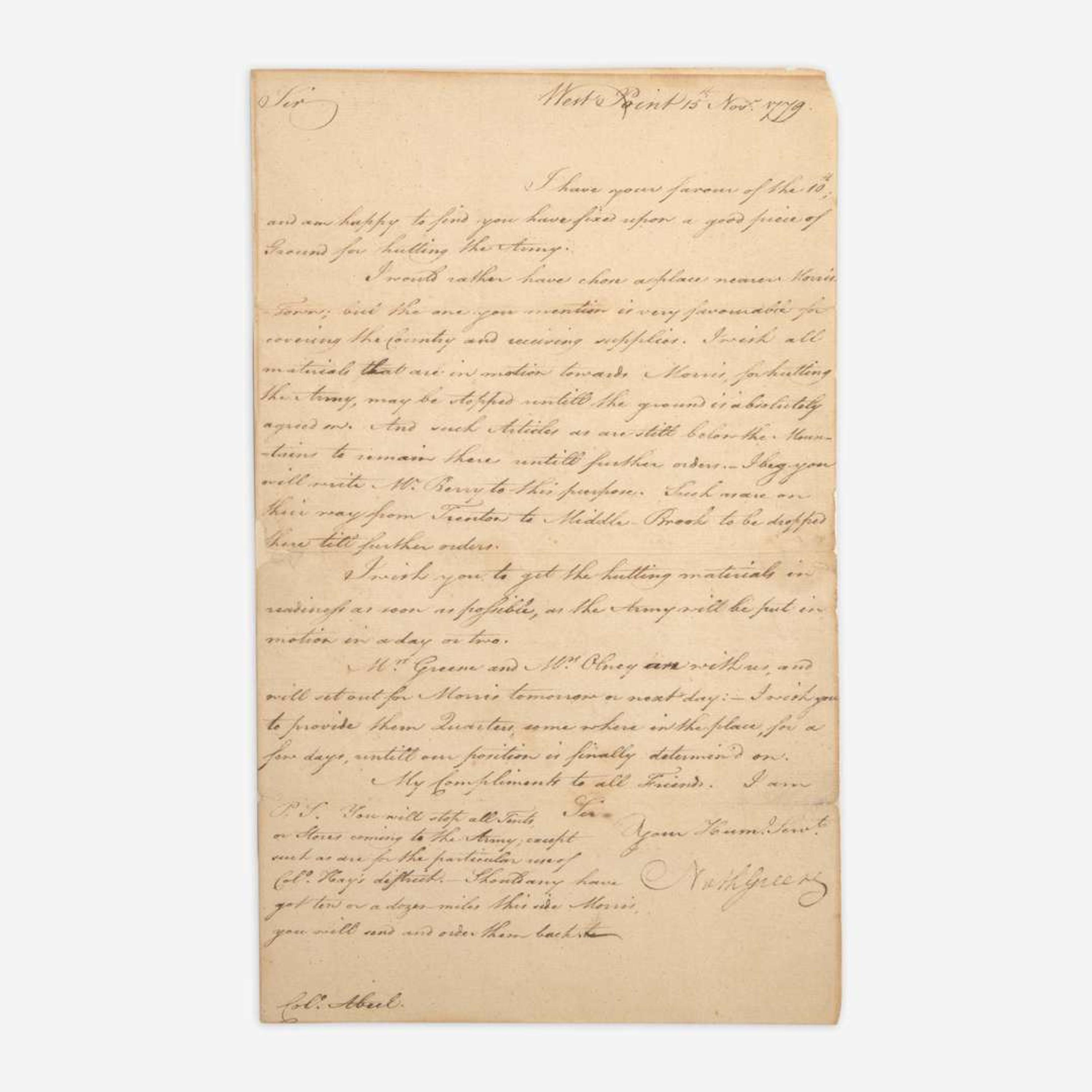 [American Revolution] Greene, Nathanael Letter, signed
