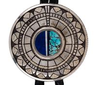 Sterling Silver Bolo Tie, with Turquoise and Lapis Inlay