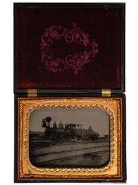 [EARLY PHOTOGRAPHY]. Half plate tintype of a Northern Pacific steam locomotive.
