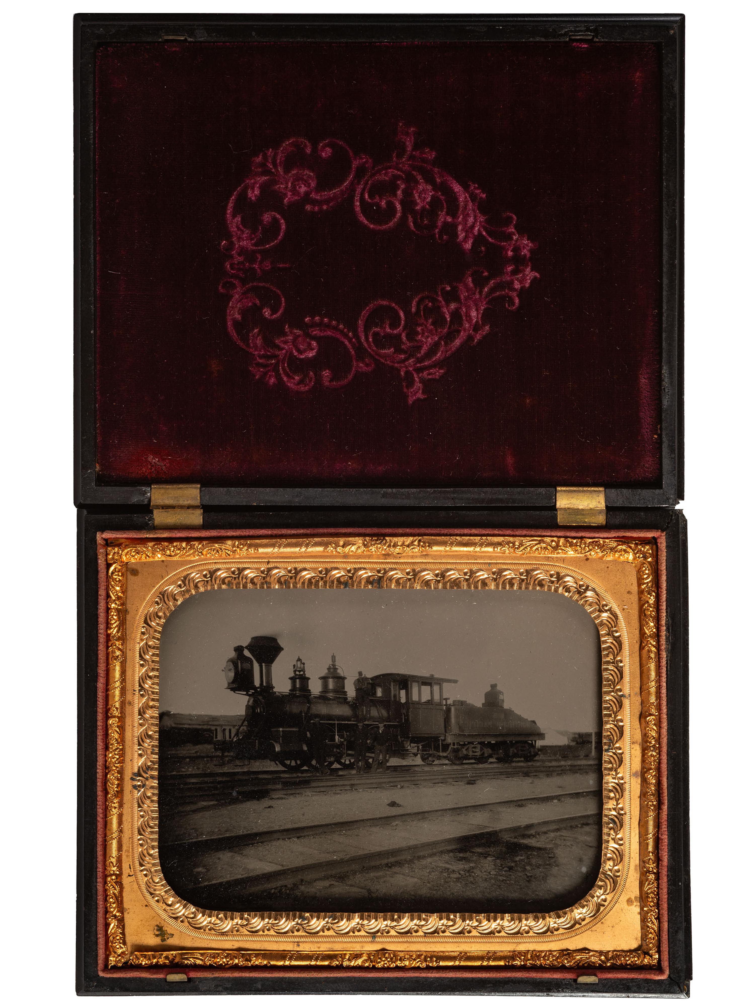 [EARLY PHOTOGRAPHY]. Half plate tintype of a Northern Pacific steam locomotive.