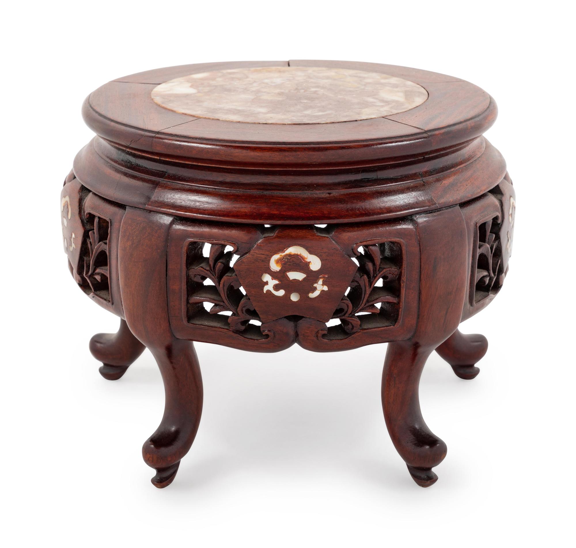 A Chinese Carved and Mother-of-Pearl Inset Plant Stand