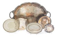 A Collection of Silver-plate and Pewter Trays Width of widest over handles 29 inches. — 20TH CENTURY