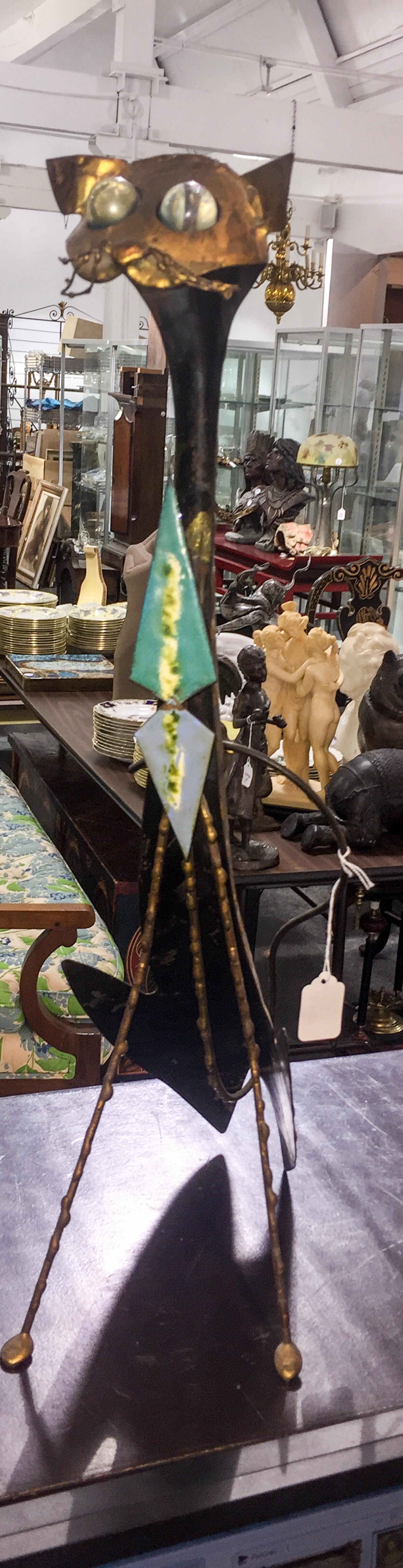 An Enameled Cat Sculpture. Height 23 inches.