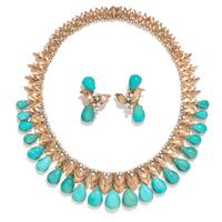 YELLOW GOLD, TURQUOISE AND DIAMOND SET