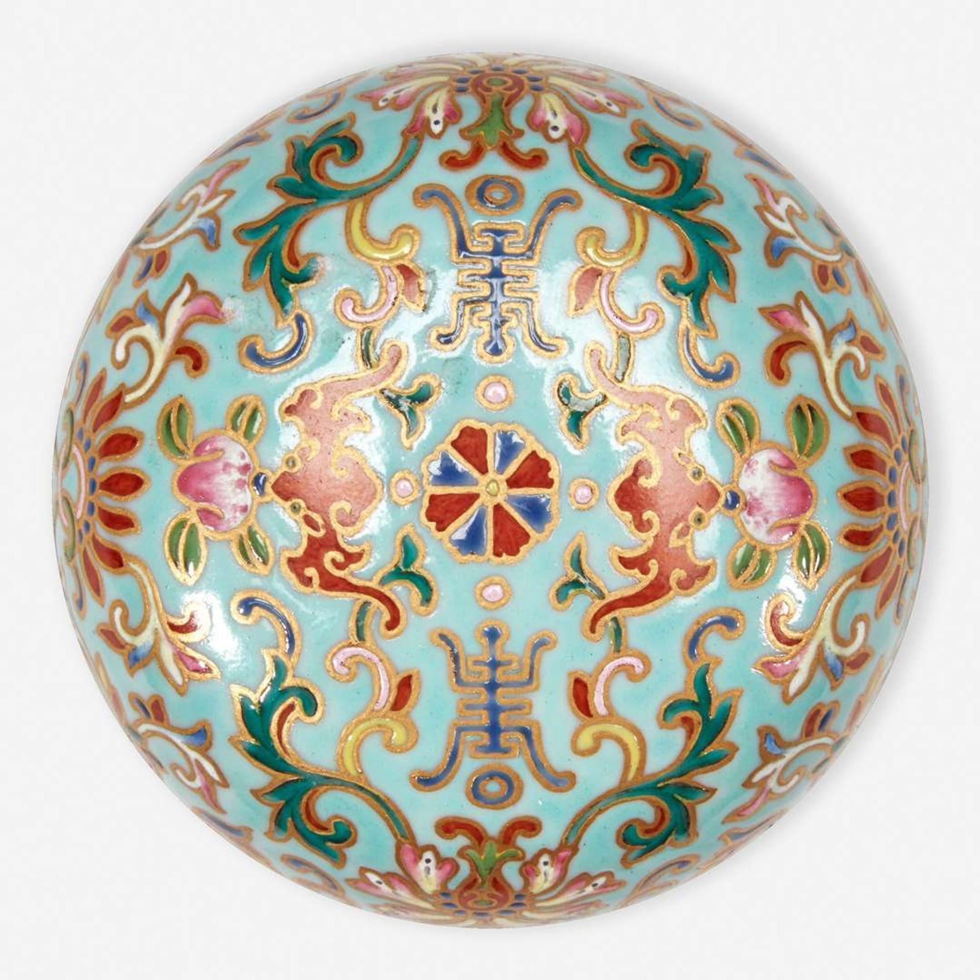 A Chinese enameled porcelain faux cloisonné seal paste box and cover 珐琅彩带盖印泥盒 Six-character Jiaqing seal mark ?????