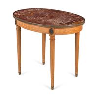 A Louis XVI Style Parquetry and Marble-Top Side Table