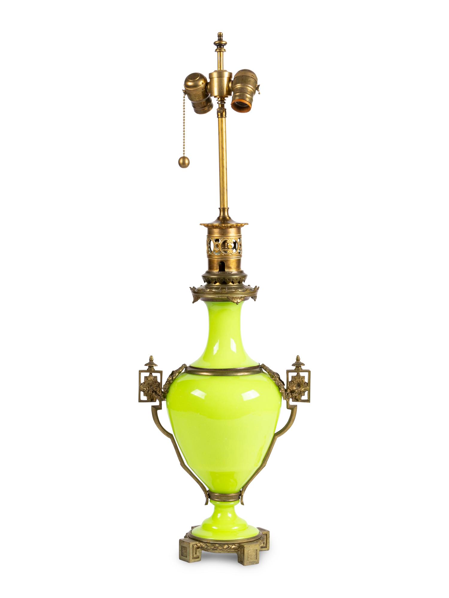A French Opaline Glass Vase Mounted as Lamp