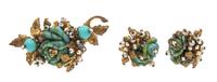 A Jonne Enamel Brooch and Earclip Set,
