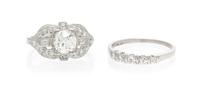 A Collection of Vintage Platinum and Diamond Rings, 3.50 dwts.