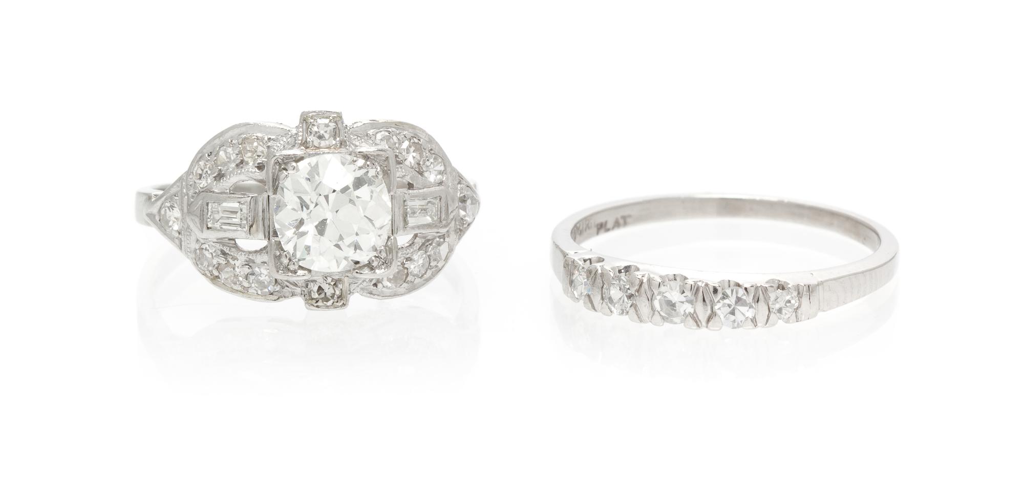 A Collection of Vintage Platinum and Diamond Rings, 3.50 dwts.