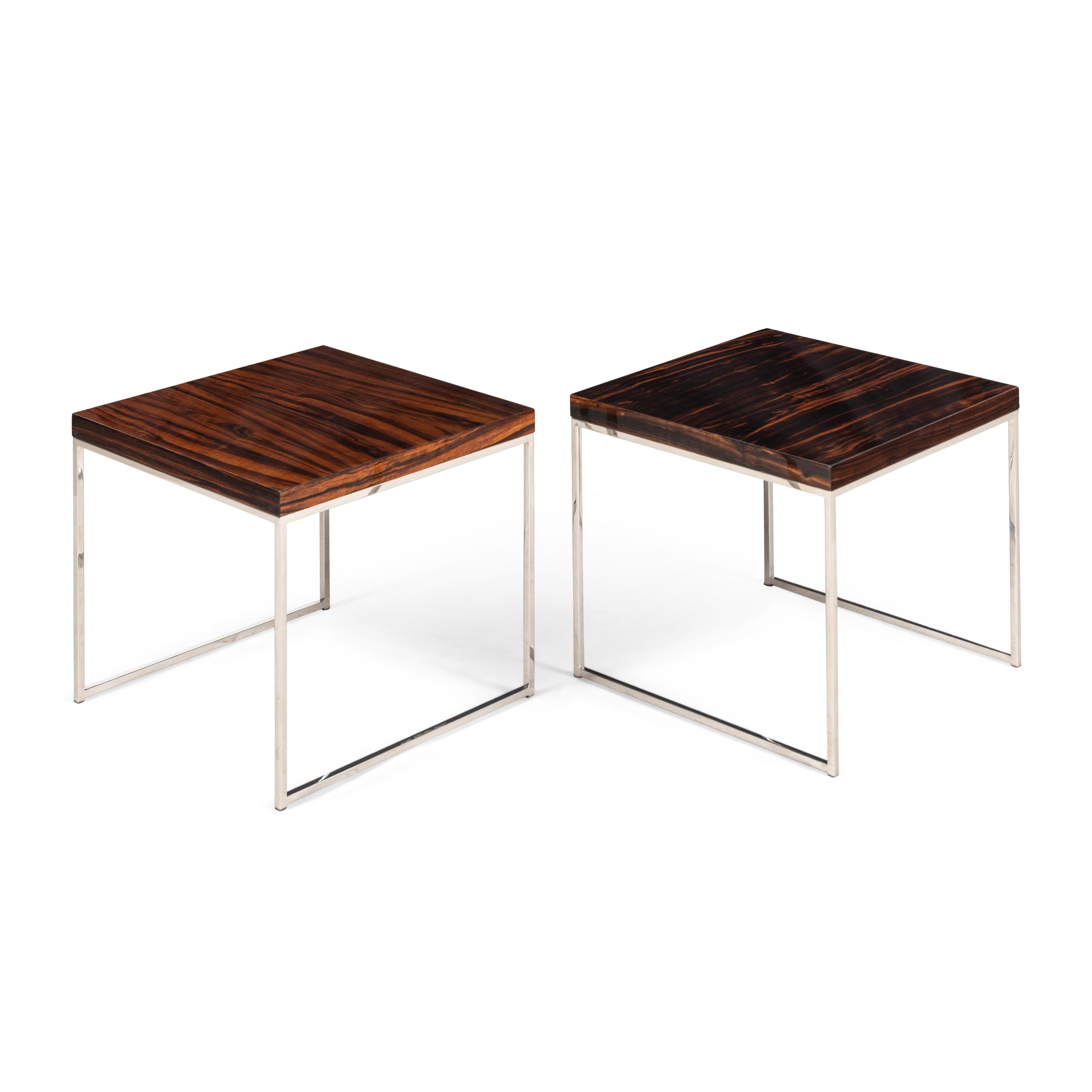 A Pair of Macassar Ebony and Chrome Side Tables