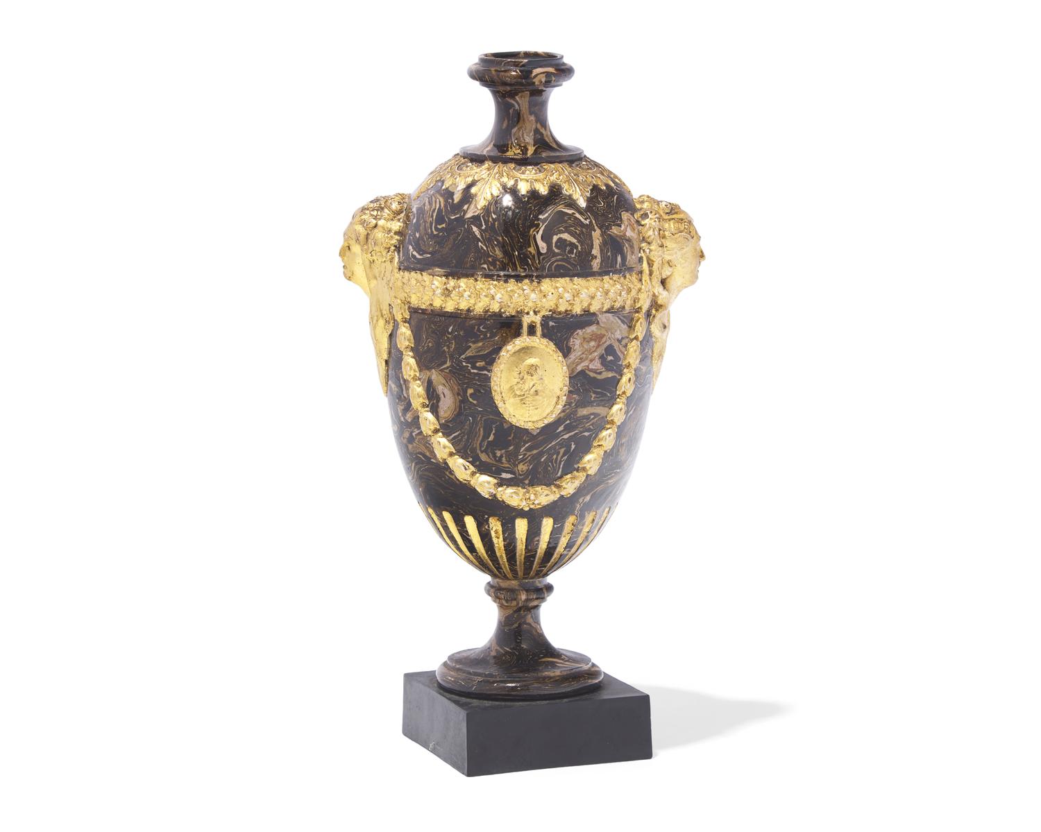 A James Neale and Co. Gilt Decorated Agateware Urn
