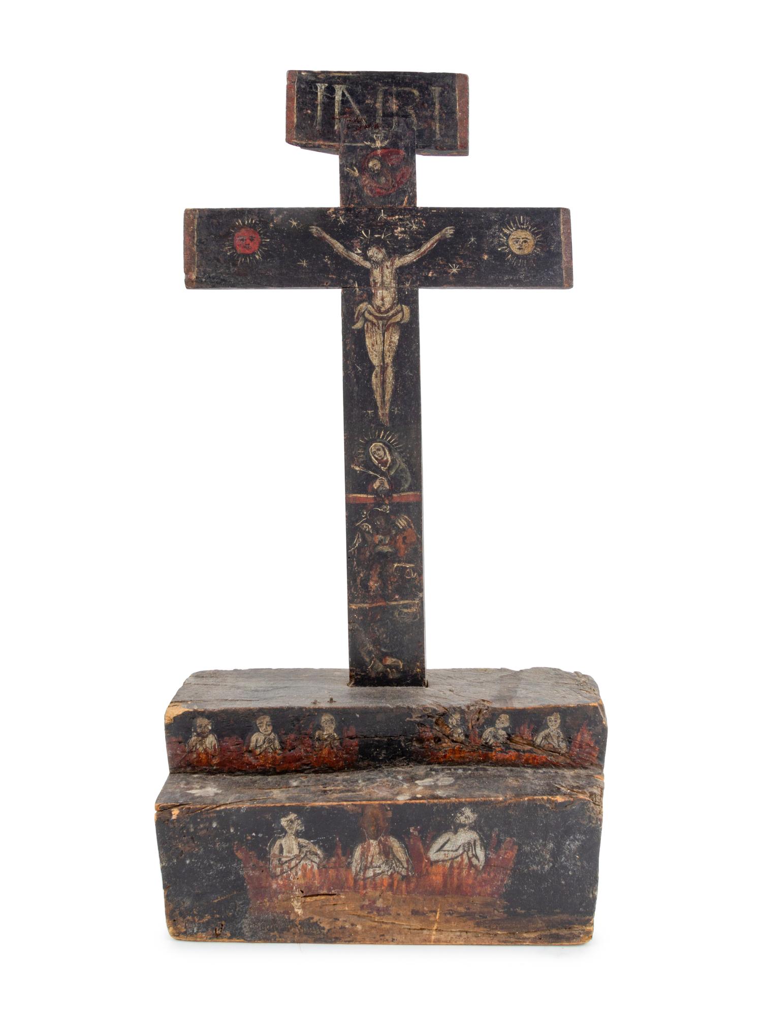 A Continental Painted Wood Crucifix