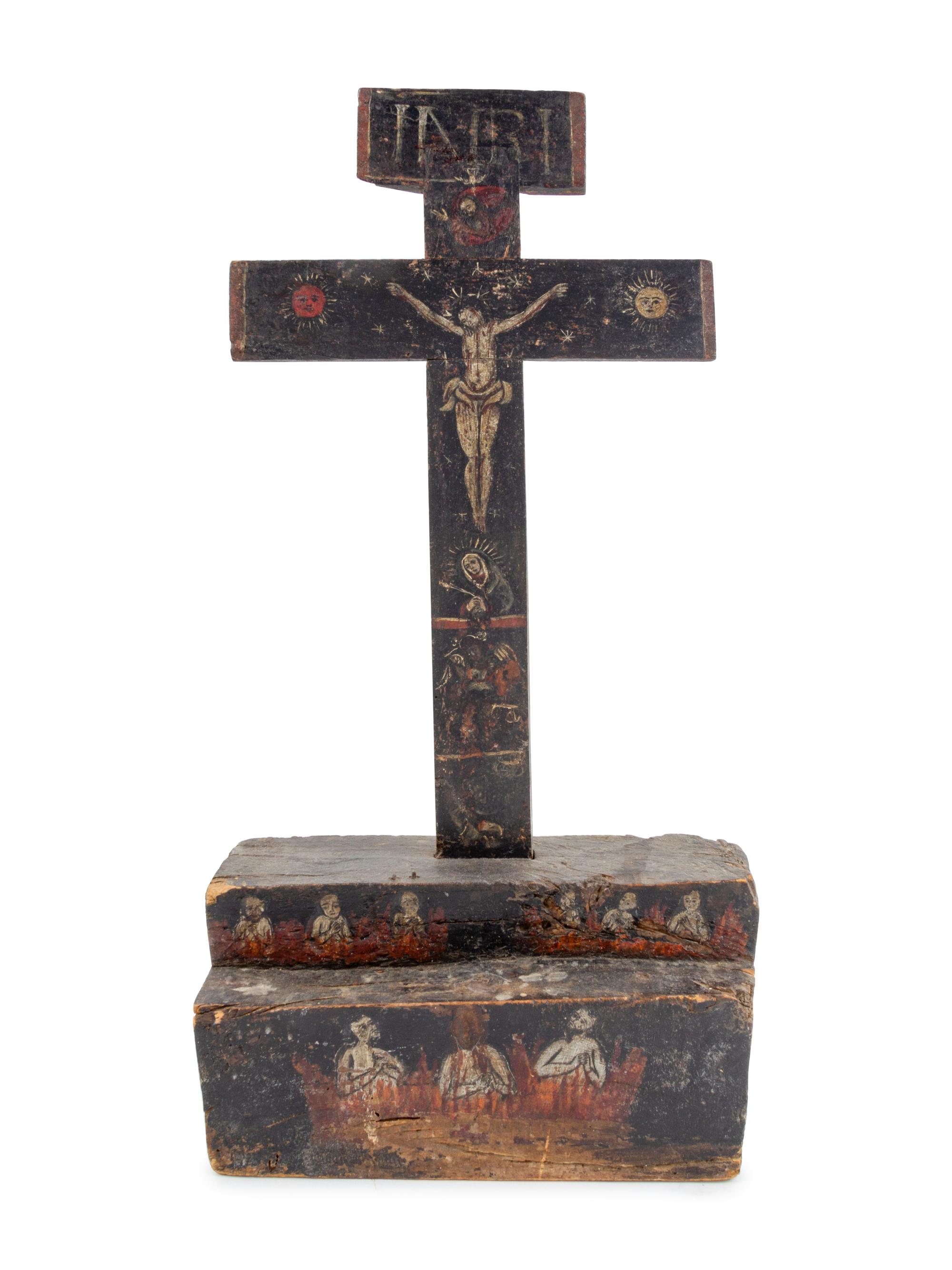 A Continental Painted Wood Crucifix