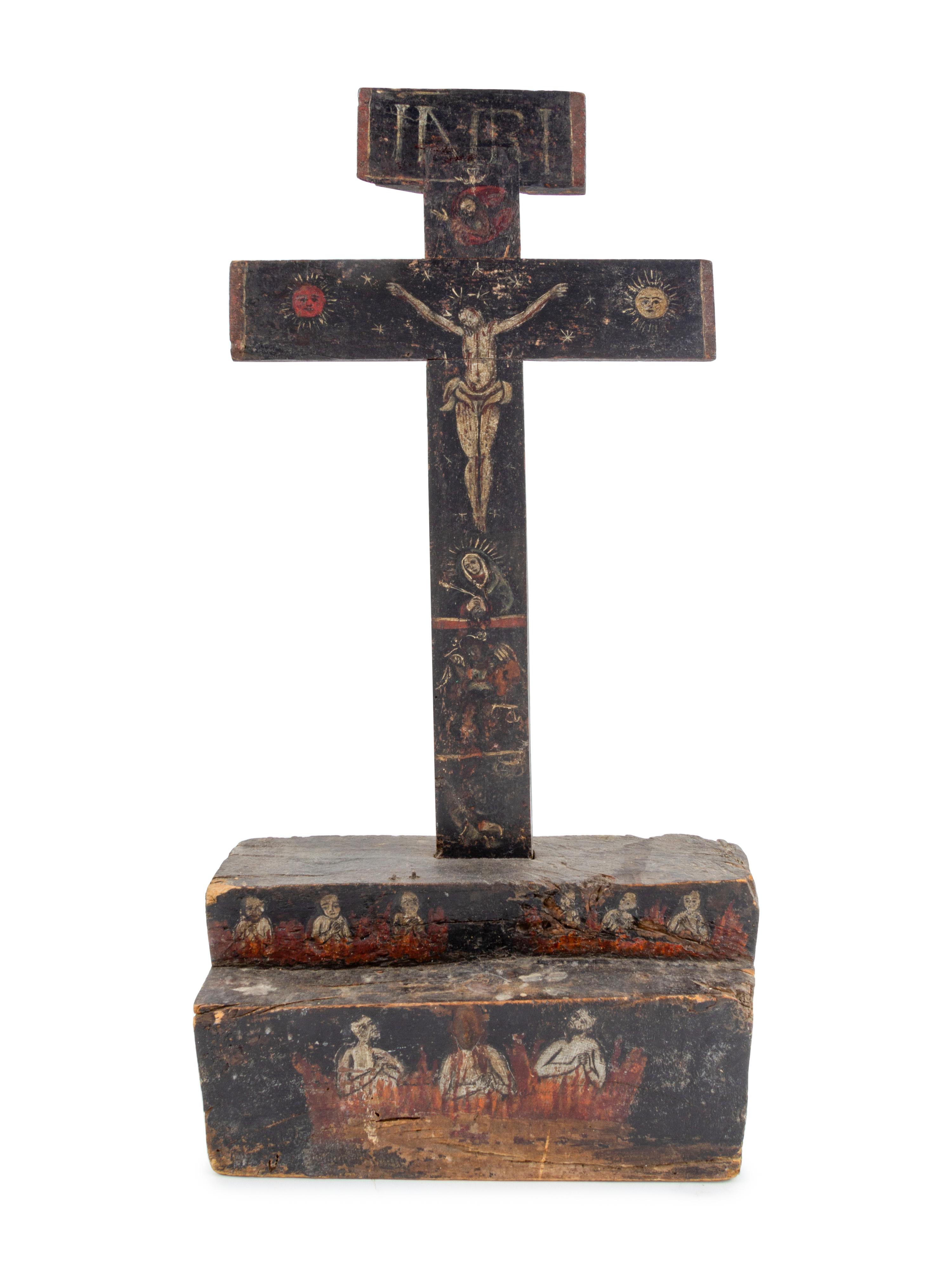 A Continental Painted Wood Crucifix
