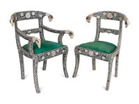 A Set of Eight Indian Mother-of-Pearl-Inlaid Dining Chairs