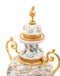 A Pair of Tiche Gilt Metal Mounted Porcelain Urns