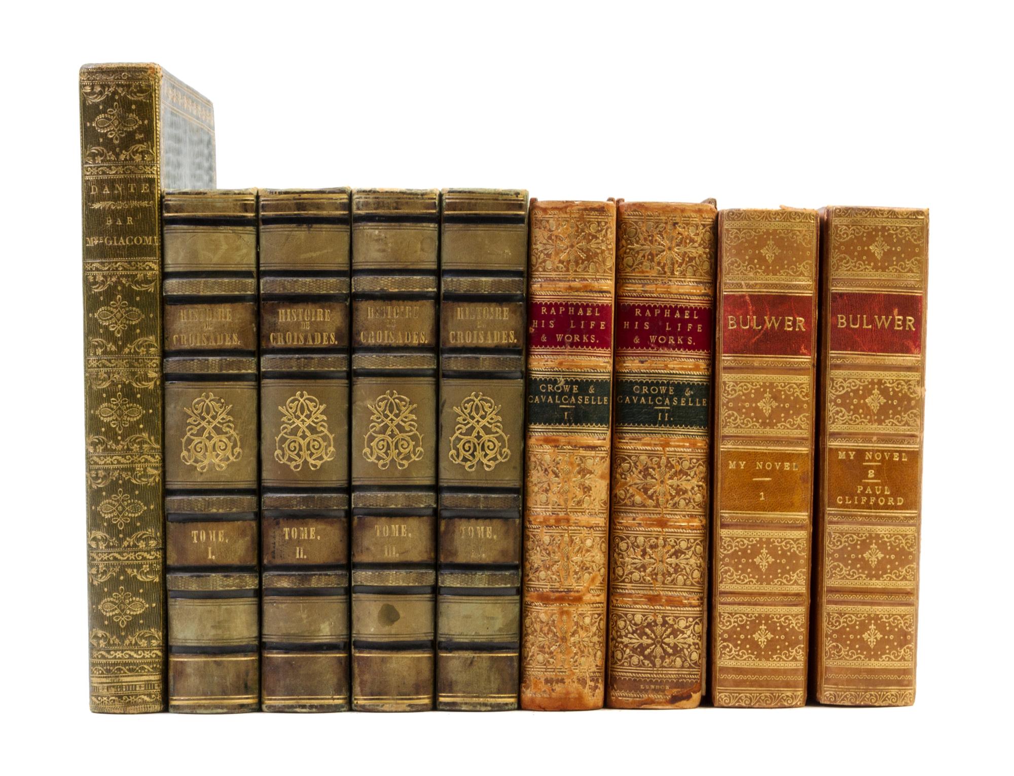 (BINDINGS) A group of 9 leather bound books.