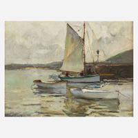 Richard Hayley Lever (American, 1876-1958) Boats by the West Pier, St. Ives
