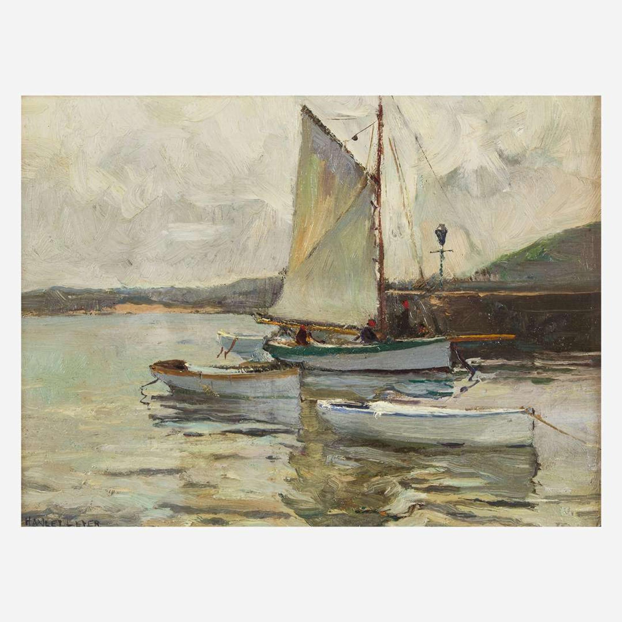 Richard Hayley Lever (American, 1876-1958) Boats by the West Pier, St. Ives