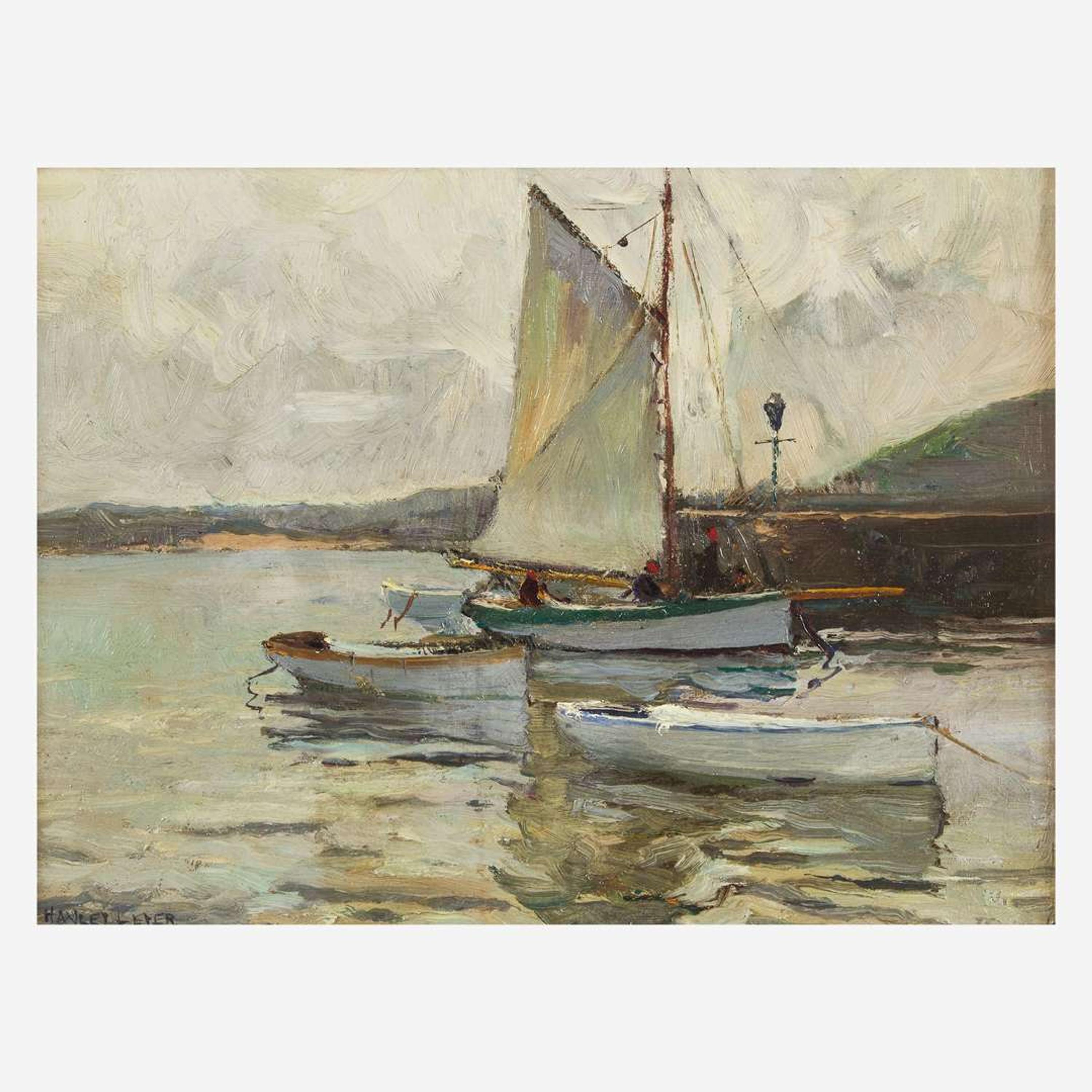 Richard Hayley Lever (American, 1876-1958) Boats by the West Pier, St. Ives