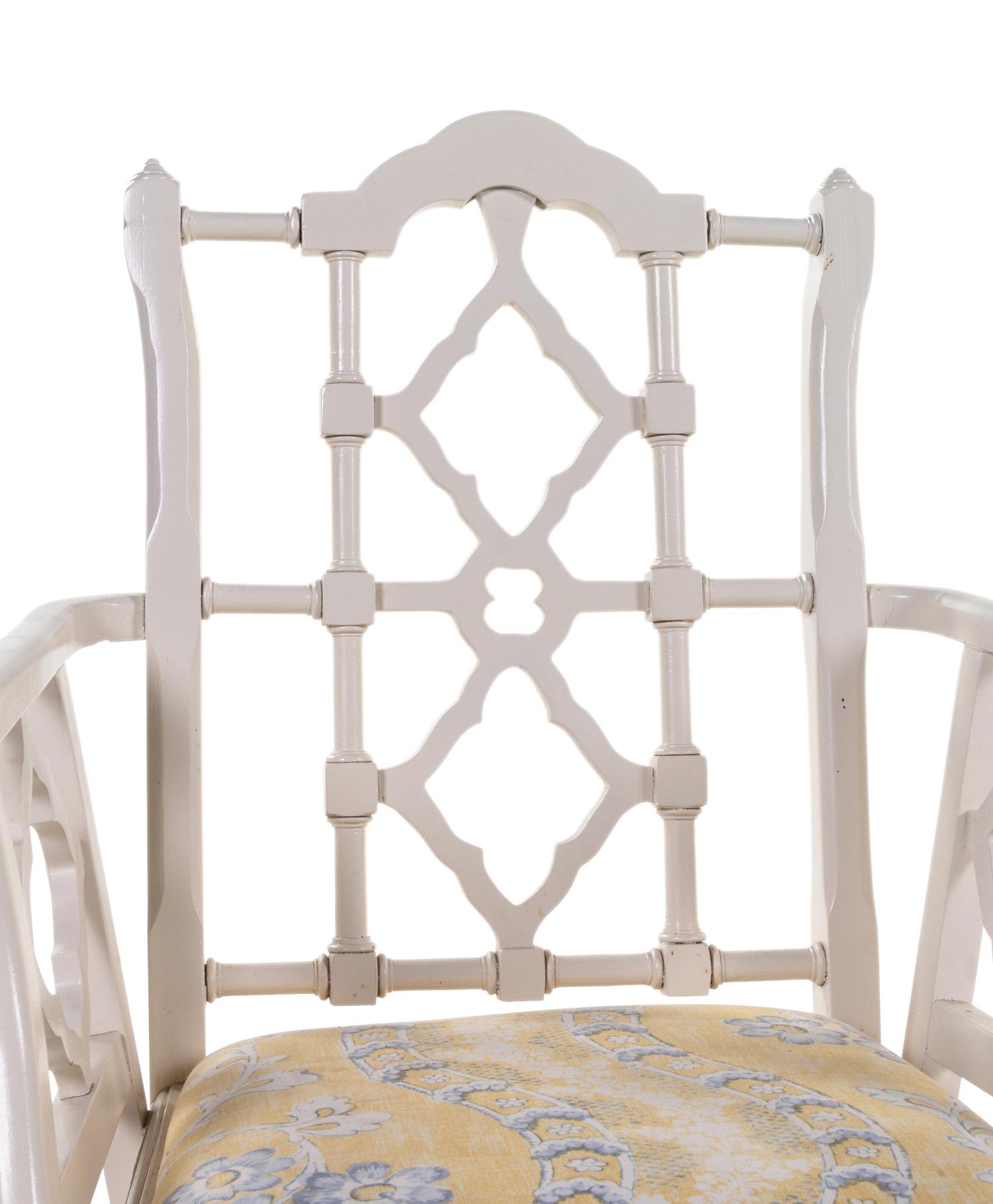 A Chinese Chippendale Style White-Painted Dining Suite